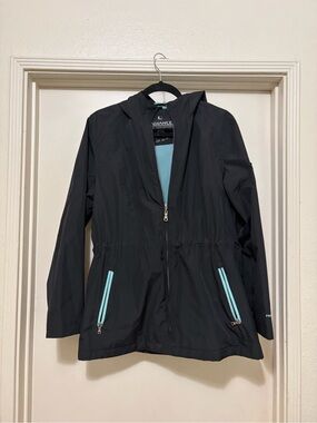 RADIANCE FREE COUNTRY BLACK & AQUA HOODED JACKET SIZE LARGE